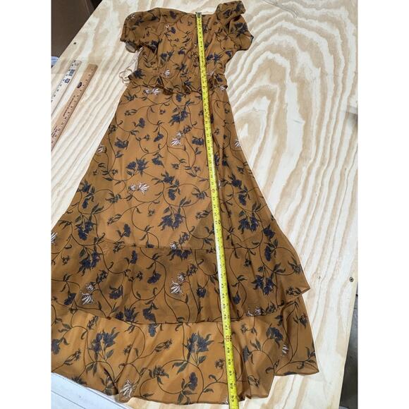 Gianni Bini Floral Maxi  Brown Ruffle Tiered Short Sleeve Size M Boho Romantic - Picture 7 of 7